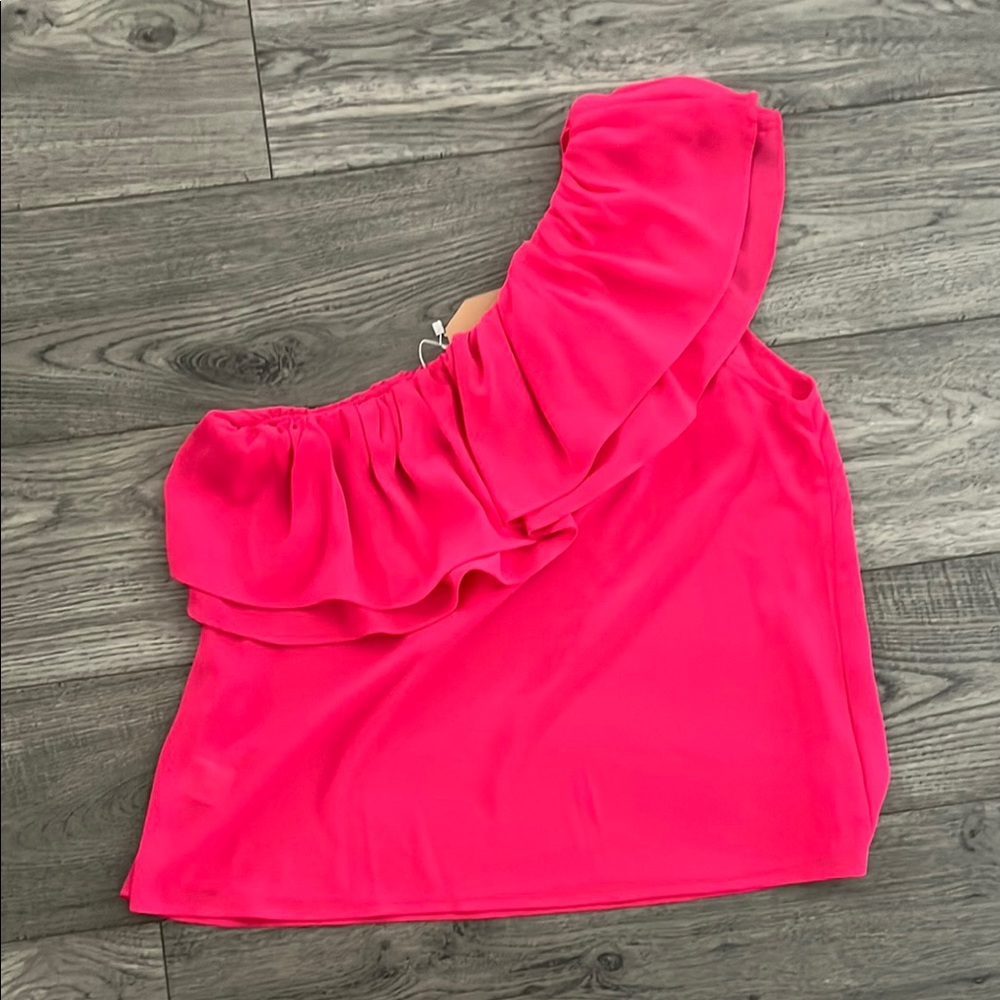 Pink One-Shoulder Ruffle Top - Picture 2 of 3
